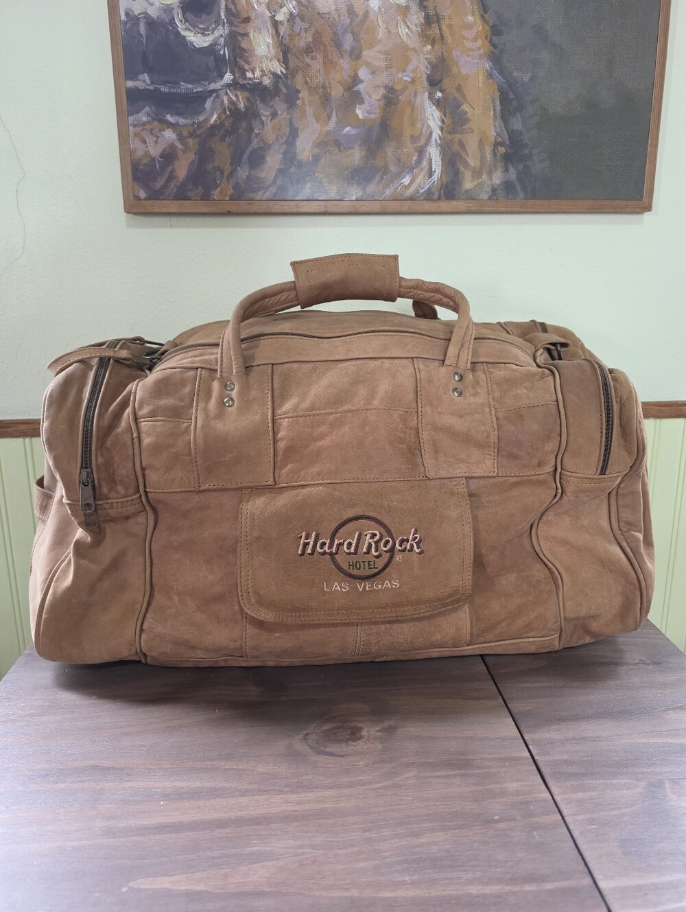 Hard Rock Cafe Las Vegas Genuine Leather Suede Leather Duffle Bag
